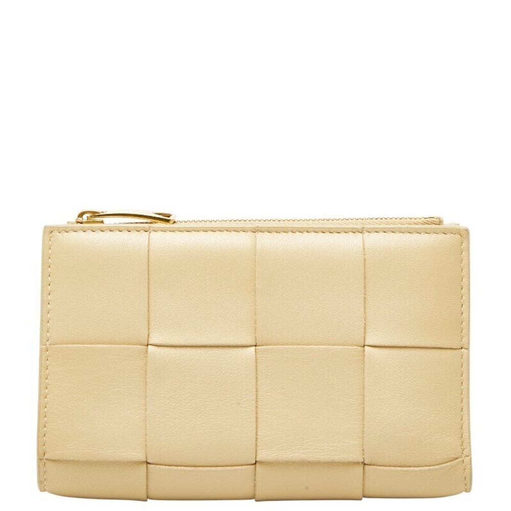 Bottega Veneta Maxi Intrecciato Cassette Bi fold Wallet Beige Cream Leather